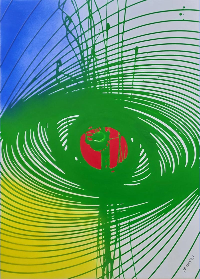 E-Magnetum Chaospendel Nr.2 Erde-Mond Acryl (50 x 70 cm) TO2023/23
